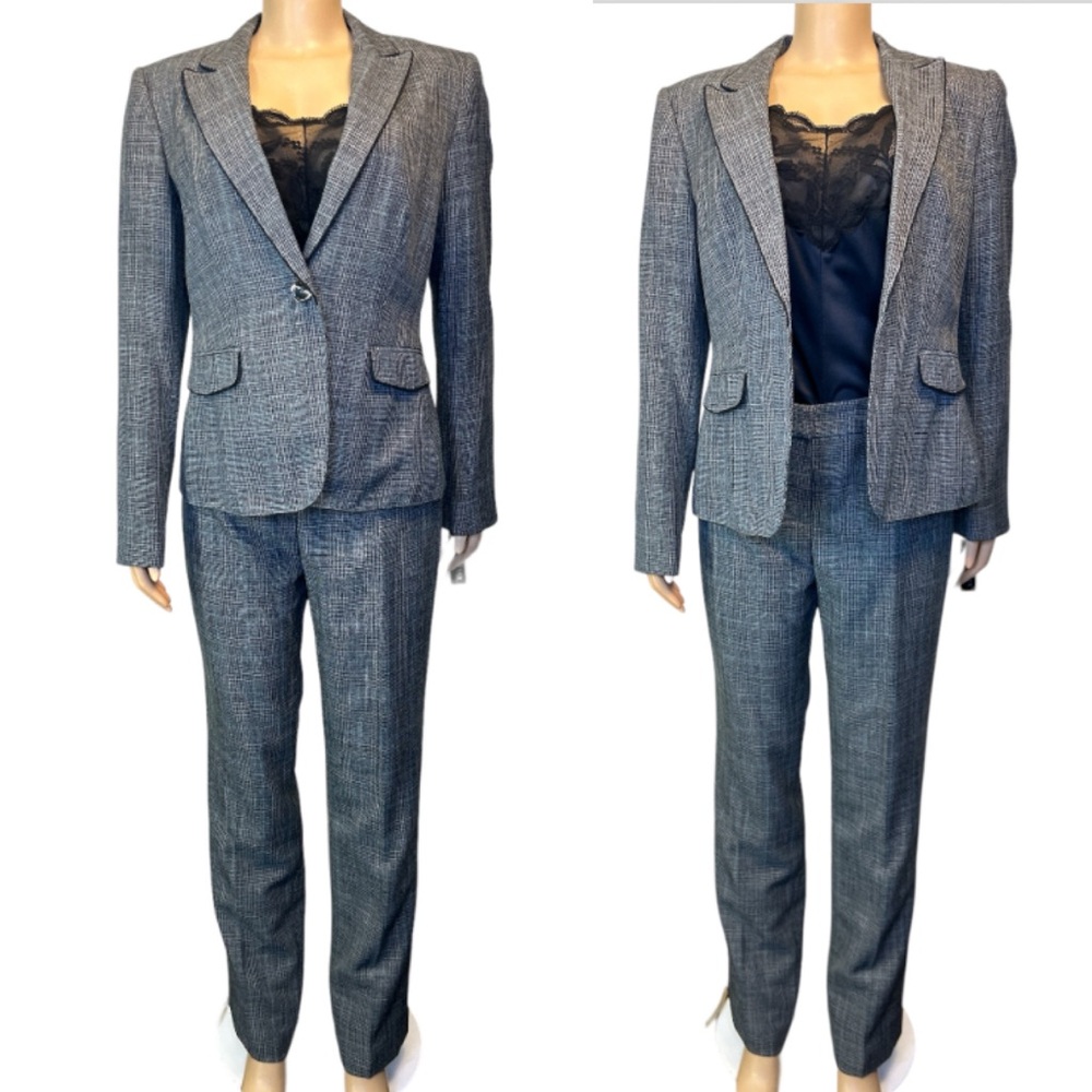 Vintage John Meyer Pant Suit Glen Plaid Gray Black,Blue single Breasted Size 10